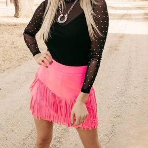 Vibrant Pink Fringe Mini Skort